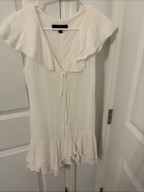Zara Cream Ruffle V-Neck Mini Dress with Tie